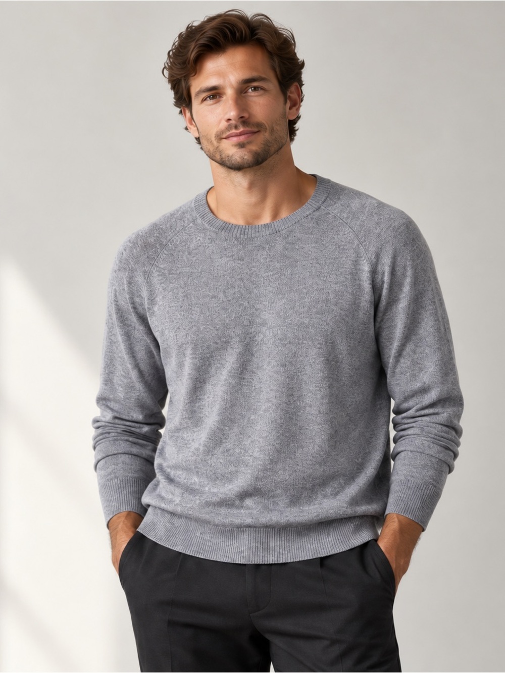 Grayson & Dunn Men’s XL Gray Cashmere Wool Blend Lightweight Crewneck Sweater